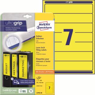 Etikety na pořadače | Avery Zweckform L4765-20 | 38x192 mm, 20xA4, 140 ks, žlutá