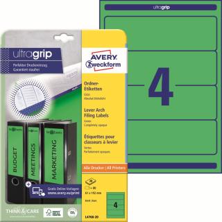 Etikety na pořadače | Avery Zweckform L4768-20 | 61x192 mm, 20xA4, 80 ks, zelená