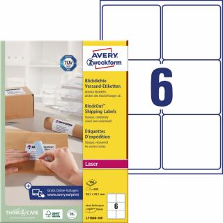 Etikety na zásilky | Avery Zweckform L7166B-100 | 99,1x93,1 mm, 100xA4, 600 ks, bílá