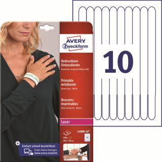 Identifikační náramky | Avery Zweckform L4000-10 | 265x18 mm, 10xA4, 100 ks, bílá