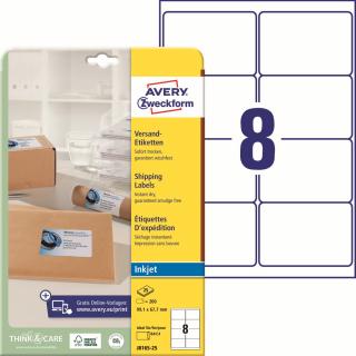 Inkjet etikety na balíky | Avery Zweckform J8165-25 | 99,1x67,7 mm, 25xA4, 200 ks, bílá