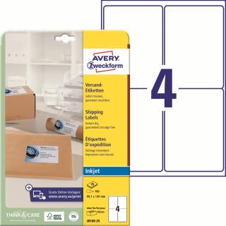 Inkjet etikety na balíky | Avery Zweckform J8169-25 | 99,1x139 mm, 25xA4, 100 ks, bílá
