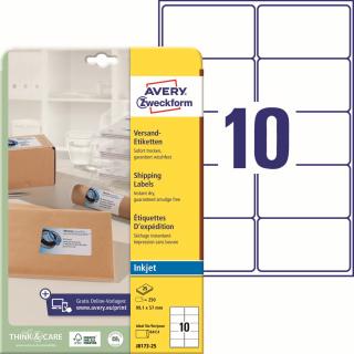 Inkjet etikety na balíky | Avery Zweckform J8173-25 | 99,1x57 mm, 25xA4, 250 ks, bílá