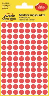 Kulaté etikety Avery Zweckform 3010 | Ø 8 mm, 416 ks, červená