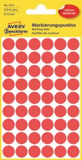 Kulaté etikety Avery Zweckform 3141 | Ø 12 mm, 270 ks, červená