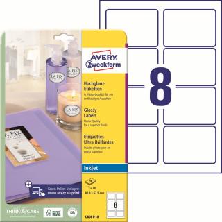 Lesklé etikety pro Inkjet | Avery Zweckform C6081-10 | 88,9x63,5 mm, 10xA4, 80 ks, bílá