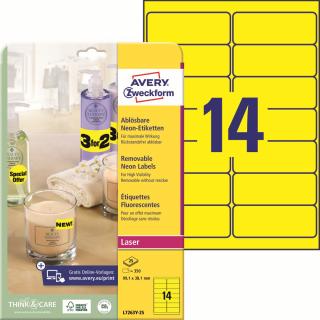 Neonové etikety | Avery Zweckform L7263Y-25 | 99,1x38,1 mm, 25xA4, 350 ks, neonově žlutá
