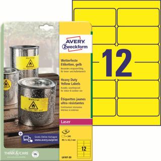 Odolné etikety | Avery Zweckform L6107-20 | 99,1x42,3 mm, 20xA4, 240 ks, žlutá