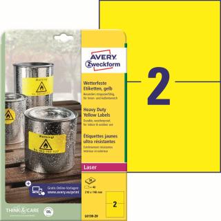 Odolné etikety | Avery Zweckform L6130-20 | 210x148 mm, 20xA4, 40 ks, žlutá