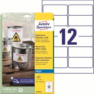 Odolné etikety pro Inkjet Avery Zweckform J4776-10 | 99,1x42,3 mm, 10xA4, 120 ks, bílá