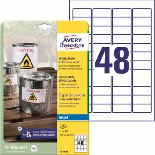 Odolné etikety pro Inkjet Avery Zweckform J4778-10 | 45,7x21,2 mm, 10xA4, 480 ks, bílá