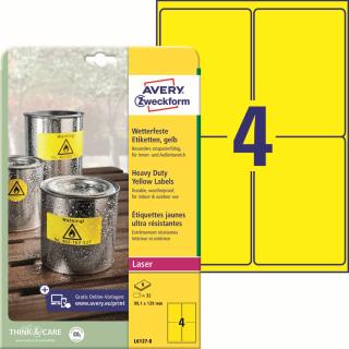 Odolné PET etikety | Avery Zweckform L6127-8 | 99,1x139 mm, 8xA4, 32 ks, žlutá