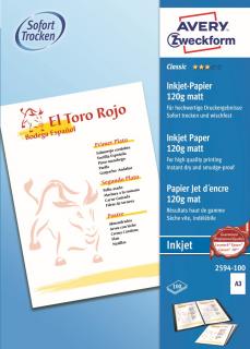 Papír pro Inkjet | Avery Zweckform 2594-100 | A3, 120g/m2, 100 ks.