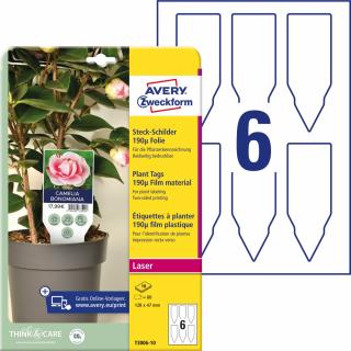 Potisknutelné zapichovací štítky Avery Zweckform T3006-10 | 128x47 mm, 10xA4, 60 ks, PET fólie 190µ, bílá