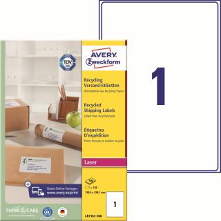 Recyklované etikety Avery Zweckform LR7167-100 | 199,6x289,1 mm, 100xA4, 100 ks, bílá