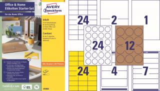 Sada samolepících etiket Avery Zweckform 49300 | 8 rozměrů, 15xA4, 189 ks, bílá, žlutá, hnědá
