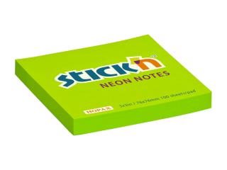 Samolepicí bloček Stick'n 21167 | 76x76 mm, 100 lístků, neonově zelená