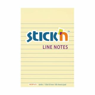 Samolepicí blok Stick'n 21056 | 101x150 mm, 100 listů, linkovaný, žlutá