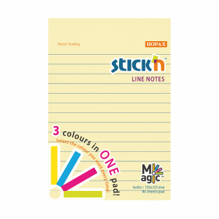 Samolepicí blok Stick'n 21579 | 101x150 mm, 90 listů, linkovaný, mix barev