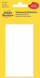 Samolepící etikety | Avery Zweckform 3047 | 98x51 mm, 6 ks, bílá