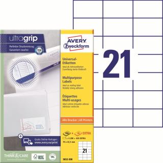 Samolepící etikety | Avery Zweckform 3652-200 | 70x42,3 mm, 220xA4, 4.620 ks, bílá