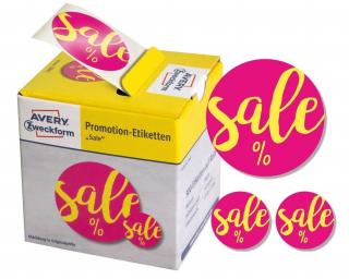 Samolepící etikety  Sale  | Avery Zweckform 3847 | Ø 38 mm/100 ks, Ø 17 mm/200 ks, růžová/žlutá