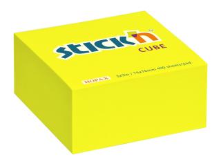 Samolepicí kostka Stick'n 21010 | 76x76 mm, 400 lístků, neon. žlutá