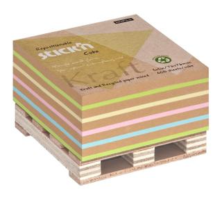 Samolepicí kostka Stick'n 21817 | 76x76 mm, 400 lístků, kraft hnědá + mix barev