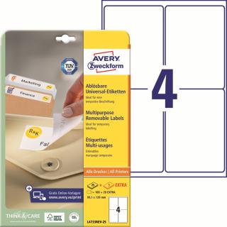 Snímatelné etikety Avery Zweckform L4733REV-25 | 99,1x139 mm, 120 ks, 30xA4