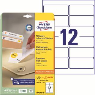 Snímatelné etikety | Avery Zweckform L4743REV-25 | 99,1x42,3 mm, 30xA4, 360 ks, bílá