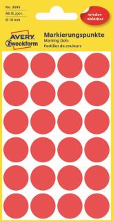 Značkovací etikety Avery Zweckform 3595 | Ø 18 mm, 96 ks, červená