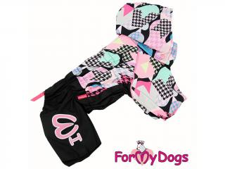 FOR MY DOGS Obleček – pláštěnka PINK HOUNDSTOOTH, růžová/multicolor 18/XL