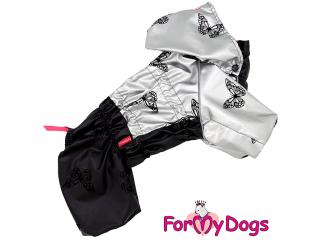 FOR MY DOGS Obleček – pláštěnka SILVER BUTTERFLY, černo-stříbrná 18/XL