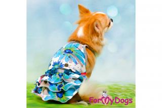 FOR MY DOGS Obleček pro fenky – šaty FLOWERS BLUE 14/M