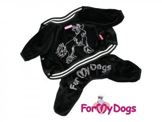 For My Dogs Obleček pro psy i fenky – velurový overal FMD, krystaly Swarowski 16/L