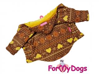 FOR MY DOGS Obleček pro psy i fenky – zimní bunda FLEECE HEART BROWN 18/XL