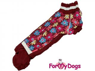 FOR MY DOGS Overal BURGUNDY DAISIES pro fenky jezevčíků, vínově červený, TC2