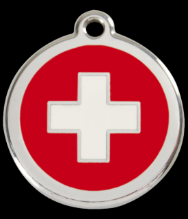 RED DINGO známka s rytím Švýcarská vlajka Střední 2 řádky textu