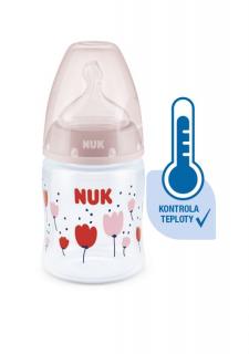 NUK FC Plus láhev s kontrolou teploty 150ml 1ks červená s květinami