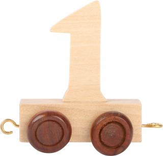 Vagónek dřevěné vláčkodráhy - přírodní číslice - číslo 1