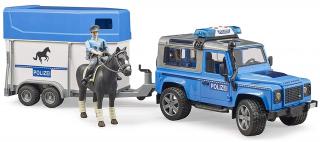 Bruder 2588 Land Rover Defender Policejní s přívěsem, koněm a policistou