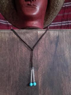 jednoduchý náhrdelník"laso"s řetízkem a tyrkenitovými kuličkami (cena za kus)