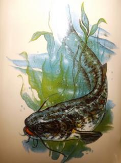 Ručně malovaný půllitr s rybou pro rybáře Obrázek: SUMEC