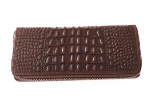 Dámská kožená hnědá designovaná peněženka penál- 750232 Kroko