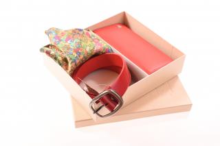 Dámský dárkový set kožené peněženky, opasku a šátku - červený  S733662PL obvod pasu: 100cm