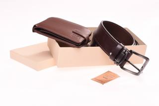 Dárkový set kožené peněženky a opasku pro muže hnědý S742232 obvod pasu: 100cm