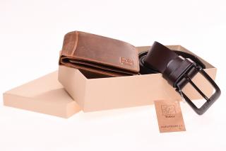 Dárkový set kožené peněženky a opasku pro muže hnědý S750342 obvod pasu: 105cm