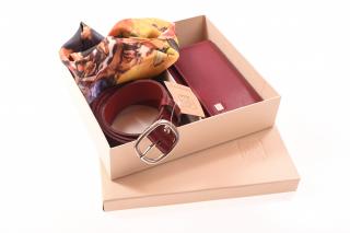 Luxusní dárkový set kožené peněženky, opasku a šátku pro  ženy bordó S737062 bordó PL obvod pasu: 100cm