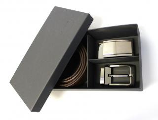 Luxusní set koženého  společenského opasku se 2 sponami černý  60035-020-22 a 4PS obvod pasu: 100cm