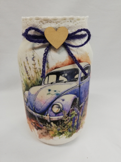 Dekorační skleněná váza nebo lampion - Fialové auto